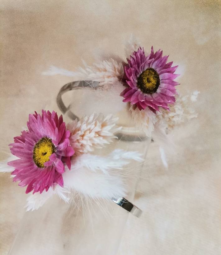 Bracelet en acier inoxydable - fleur violette/blanc